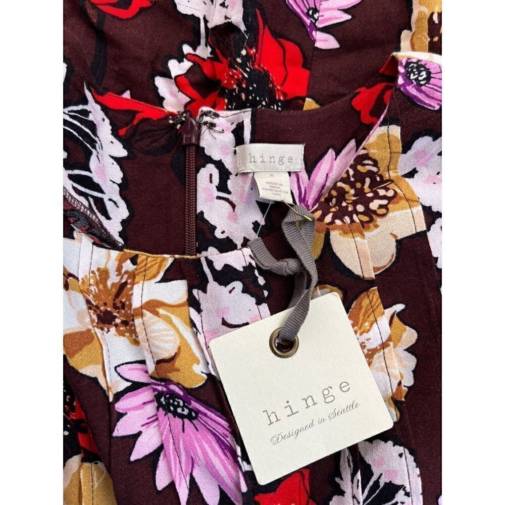 Hinge Women's Pintuck Floral Burgundy Fudge Wild Bouquet Mini Dress Size S - Picture 8 of 16